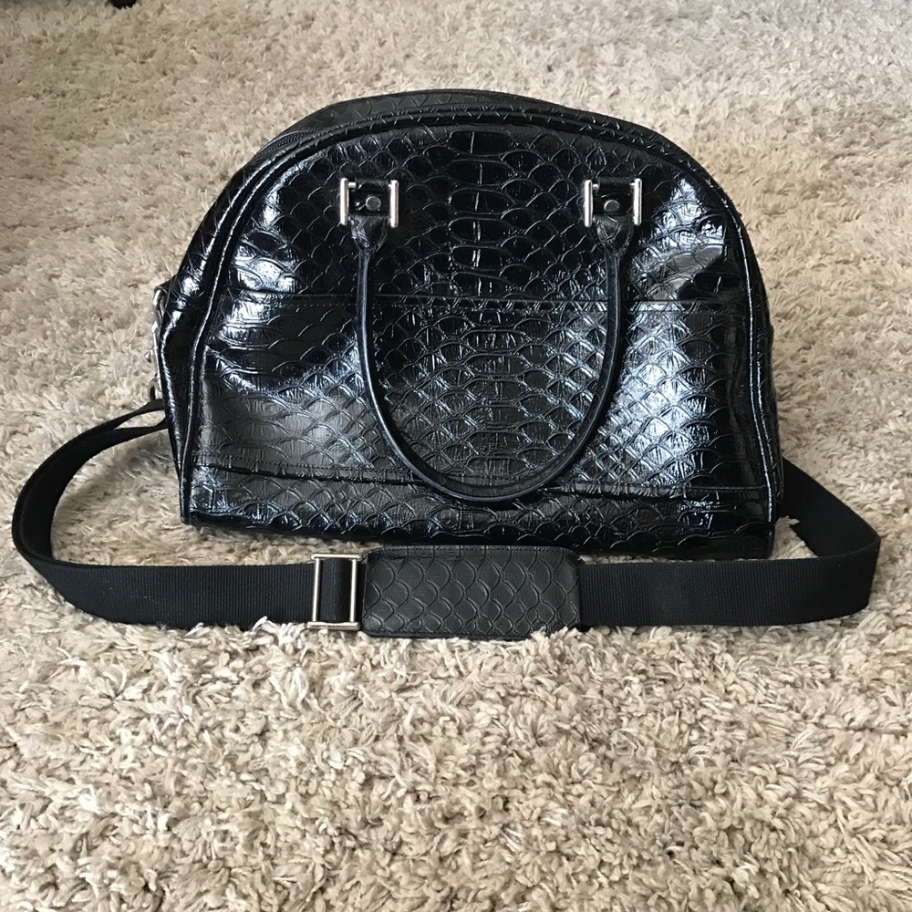 Black Leather Guess Weekender Bag